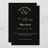 Twee worden één Gold Script Black Save-the-Date Kaart (Voorkant / Achterkant)