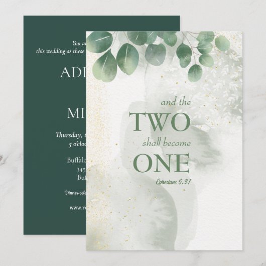 Twee worden een groen bruiloft uitnodiging (Voorkant / Achterkant)