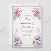 Twee worden een lavendel roze bloemenbruiloft kaart (Voorkant)