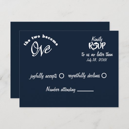 Twee worden een marine blauw en wit huwelijk RSVP kaartje (Voorkant / Achterkant)
