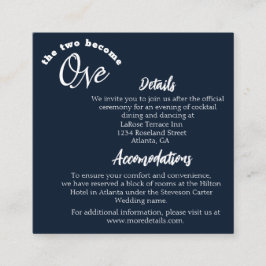 Twee worden één marineblauw informatiekaartje