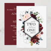 Twee worden een Maroon Bloem Bruiloft uitnodiging (Voorkant / Achterkant)