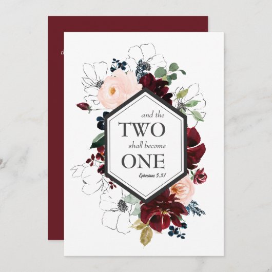 Twee worden een Maroon Bloem Bruiloft uitnodiging (Voorkant / Achterkant)