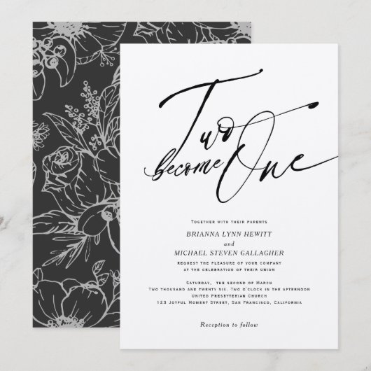 Twee worden één Moderne Calligrafie zwart-wit Kaart (Voorkant / Achterkant)