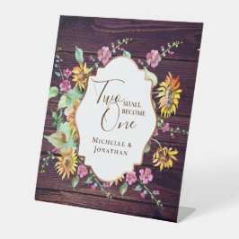 Twee worden een roze bloemenbruiloft Christelijk Reclamebord Met Voetstuk