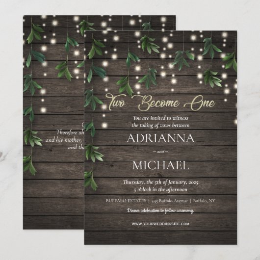 Twee worden een rustieke houten bruiloft uitnodigi kaart (Voorkant / Achterkant)