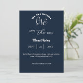 Twee worden één wit script Navy Save-the-Date Kaart (Staand voorkant)