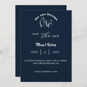 Twee worden één wit script Navy Save-the-Date Kaart (Voorkant / Achterkant)