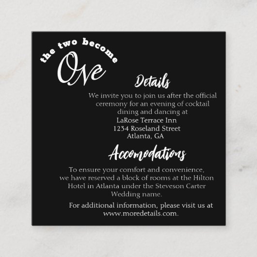 Twee Worden Eén Zwart Informatiekaartje (Voorkant)