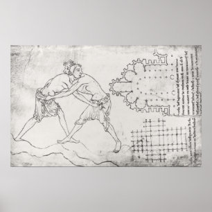 Twee worstelaars, plan van een Cisterciënzerkerk Poster