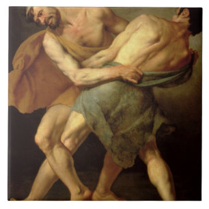 Twee wrestlers tegeltje
