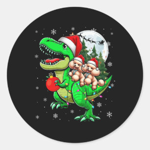 Twee Xmas Poosles Rijden T-rex Rendier Lover Kinde Ronde Sticker