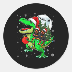 Twee Xmas Rottweilers Rijden T-rex Rendier Lover K Ronde Sticker