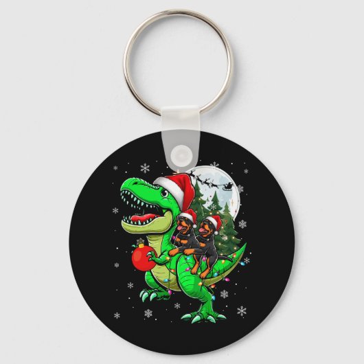 Twee Xmas Rottweilers Rijden T-rex Rendier Lover K Sleutelhanger (Voorkant)