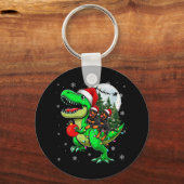 Twee Xmas Rottweilers Rijden T-rex Rendier Lover K Sleutelhanger (Voorkant)