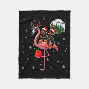 Twee Xmas Rottweilers Rijdend Flamingo Rendier Gez Fleece Deken