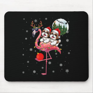 Twee Xmas Shih Tzus Rijden Flamingo Rendier Single Muismat
