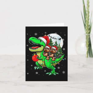 Twee Xmas Yorkshire Terriers rijden op T-rex rendi Kaart