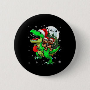 Twee Xmas Yorkshire Terriers rijden op T-rex rendi Ronde Button 5,7 Cm