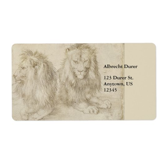 Twee zaadleeuwen door Albrecht Durer Etiket (Voorkant)