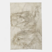 Twee zaadleeuwen door Albrecht Durer Theedoek (Verticaal)