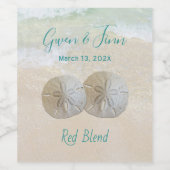 Twee zand-dollars aangepast huwelijk wijn etiket (Enkel label)