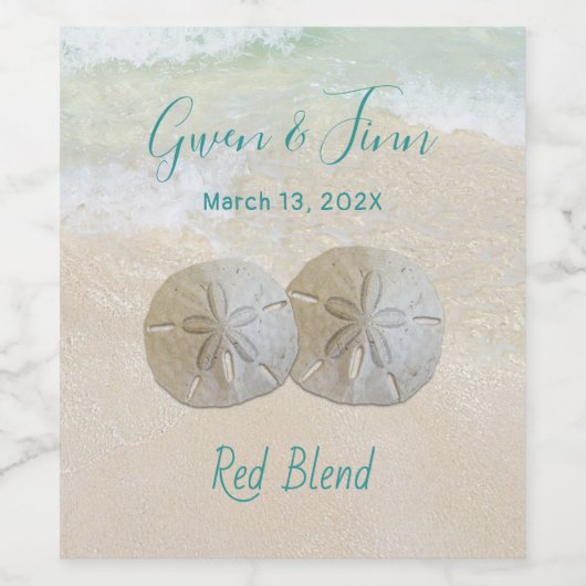 Twee zand-dollars aangepast huwelijk wijn etiket (Enkel label)