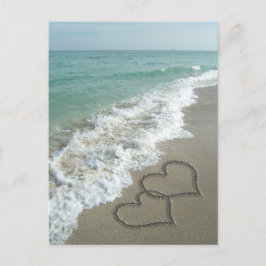 Twee zand harten op de strand, de Romantische Ocea Briefkaart