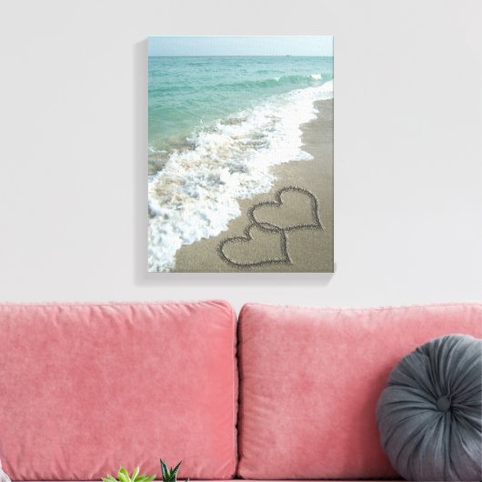 Twee zand harten op de strand, de Romantische Ocea Canvas Afdruk (Insitu (Woonkamer))