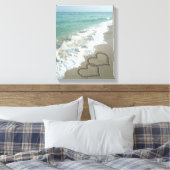 Twee zand harten op de strand, de Romantische Ocea Canvas Afdruk (Insitu (Slaapkamer))