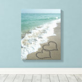 Twee zand harten op de strand, de Romantische Ocea Canvas Afdruk (Insitu (Houten vloer))