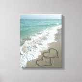 Twee zand harten op de strand, de Romantische Ocea Canvas Afdruk (Voorkant)