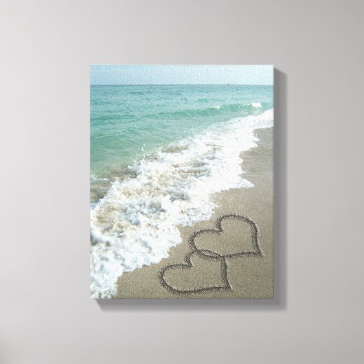 Twee zand harten op de strand, de Romantische Ocea Canvas Afdruk (Voorkant)