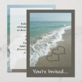 Twee zand harten op de strand, de Romantische Ocea Kaart (Voorkant / Achterkant)