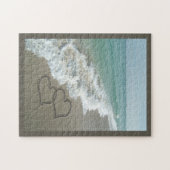 Twee zand harten op de strand, de Romantische Ocea Legpuzzel (Horizontaal)