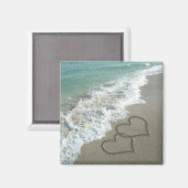 Twee zand harten op de strand, de Romantische Ocea Magneet (Voorkant / Achterkant)