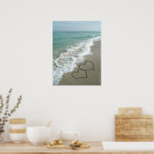 Twee zand harten op de strand, de Romantische Ocea Poster (Keuken)