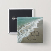 Twee zand harten op de strand, de Romantische Ocea Vierkante Button 5,1 Cm (Voorkant /achterkant)