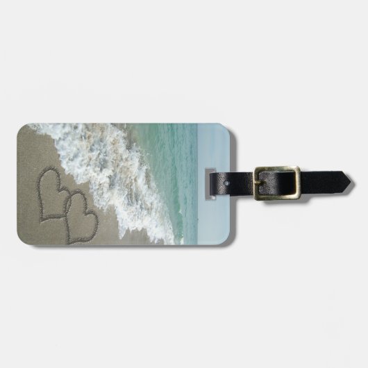 Twee Zand-harten op het strand Bagagelabel (Voorkant horizontaal)