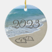 Twee Zand-harten op het strand Keramisch Ornament (Achterkant)