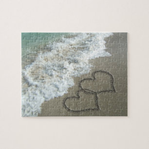 Twee Zand-harten op het strand Legpuzzel