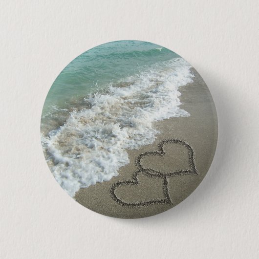 Twee Zand-harten op het strand Ronde Button 5,7 Cm (Voorkant)