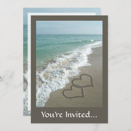 Twee zandharten op het strand, romantische oceaan kaart (Voorkant / Achterkant)