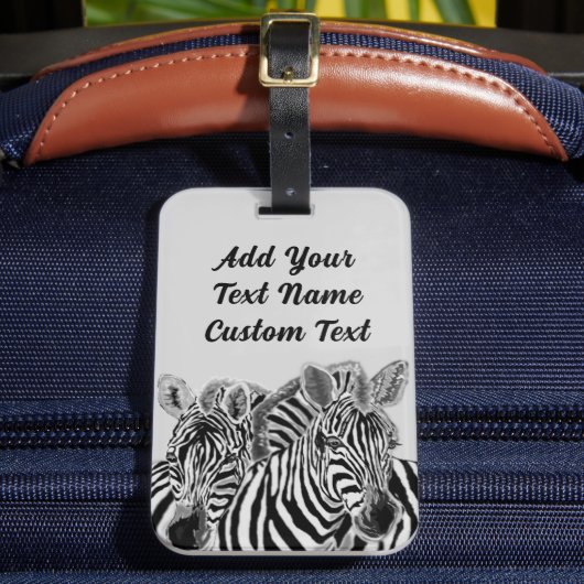 Twee zebra's bagagelabel Gepersonaliseerde tekstin (Voorkant Insitu 2)