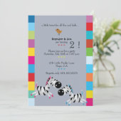 Twee Zebras - Blauwe tweeling verjaardagsfeest nod Kaart (Staand voorkant)