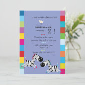 Twee zebra's - Paarse tweelingfeest nodigt uit Kaart (Staand voorkant)