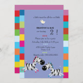 Twee zebra's - Paarse tweelingfeest nodigt uit Kaart (Voorkant / Achterkant)