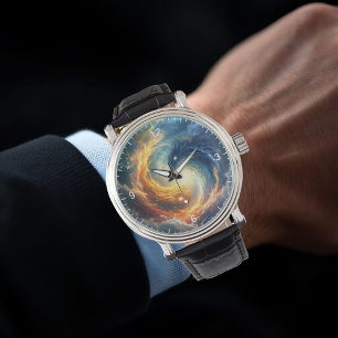 Twee zee monsters jagen elkaar boven een donkere horloge