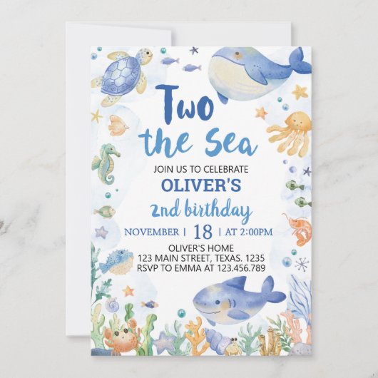 Twee Zee Ocean Animals Boy Verjaardag Kaart (Voorkant)