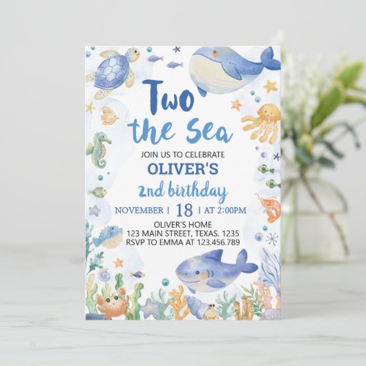 Twee Zee Ocean Animals Boy Verjaardag Kaart (Staand voorkant)